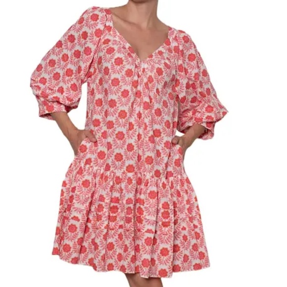 Ophelia & Indigo Greta Dress Red and Pink Azalea Large NWT - Picture 1 of 4